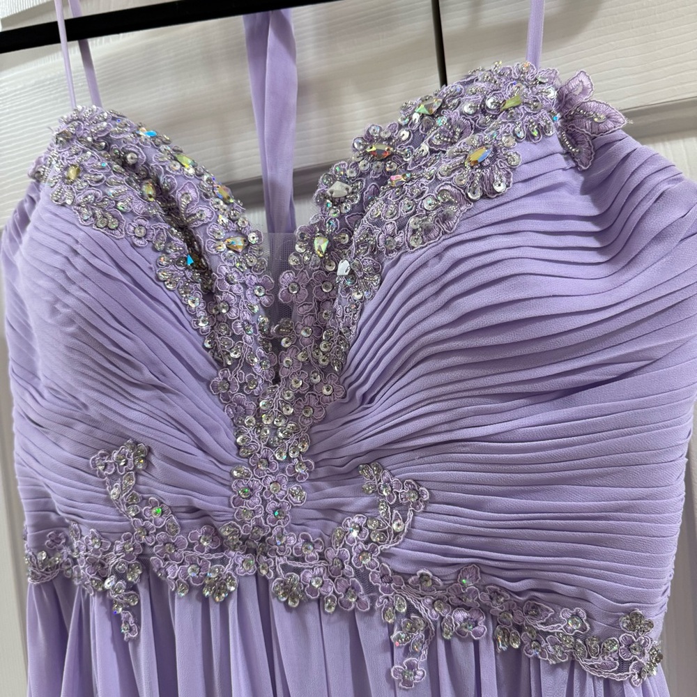 FIESTA Lavender Prom Dress Sequin Chiffon Formal Gown Lace Up Back L - Picture 6 of 8